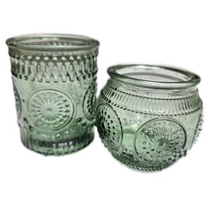 Textured Green Glass Vases Set